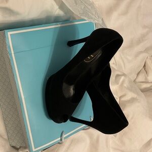 Yves Saint Laurent Black Suede Peep-Toe Platform Heels